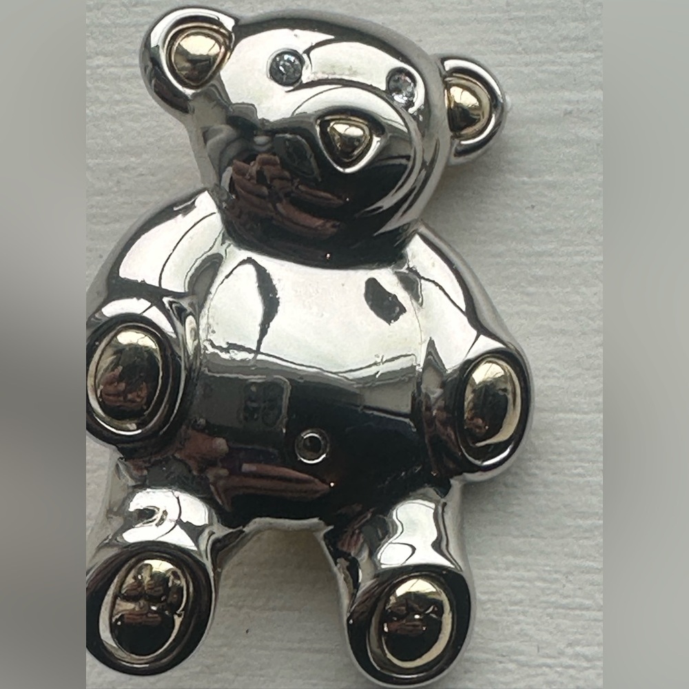 Liz Claiborne signed Vintage Silver and Gold tone Teddy Bear Brooch/Pin